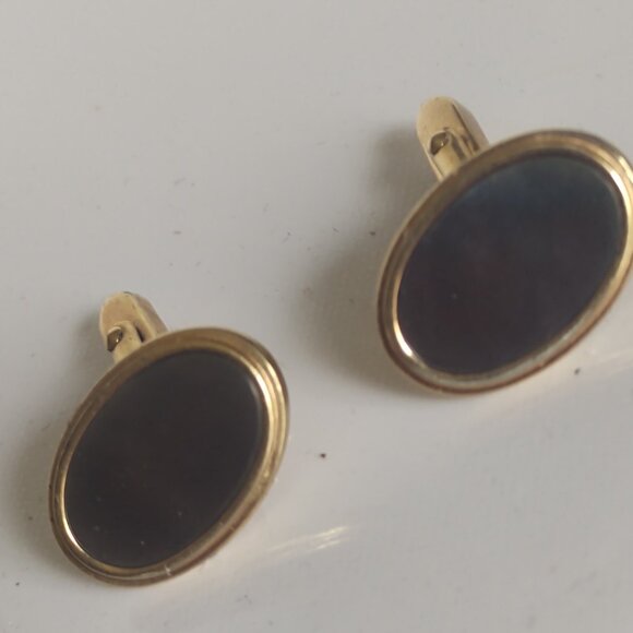 Vintage Men's Mother of Pearl inlay Gold Tone Cuff Links - Picture 1 of 5